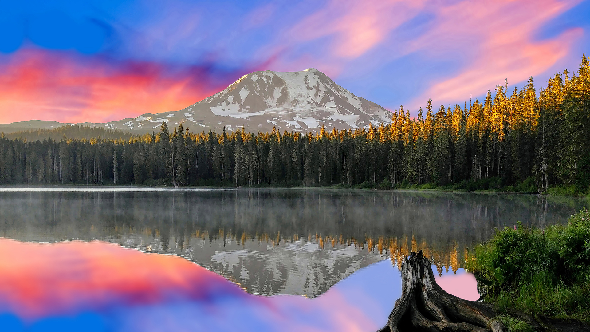 Takhlakh Lake - Mt Adams, Sunrise at Takhlakh Lake under Mt Adams